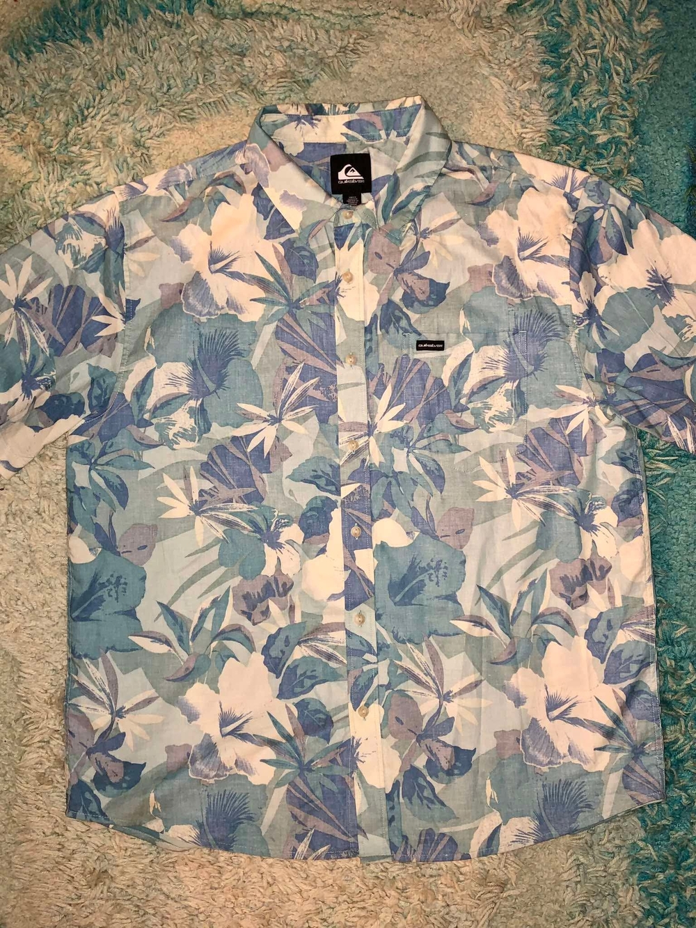 Quiksilver short-sleeve casual floral woven button-up shirt XL